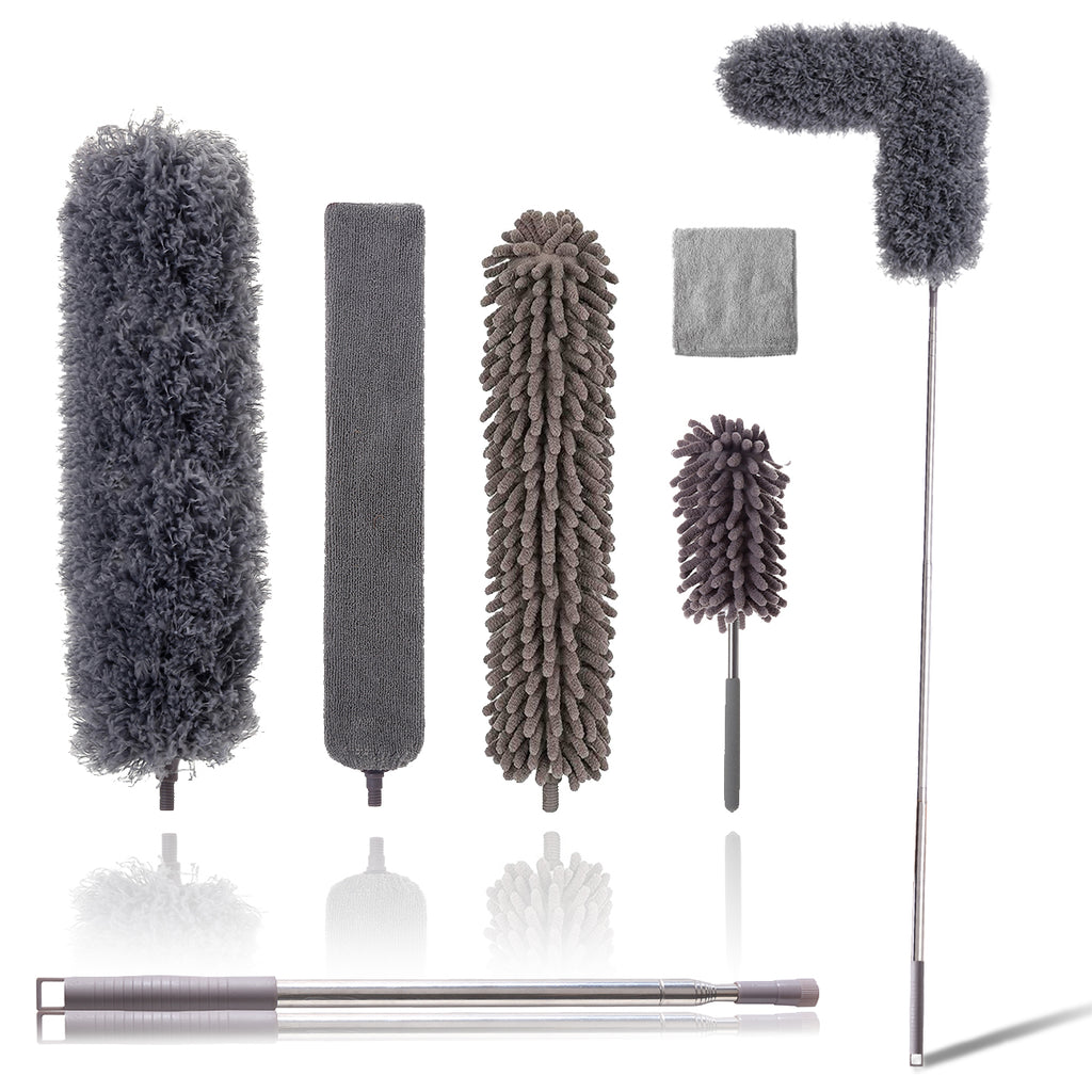 Upgraded Dusters for Cleaning (6pcs), Ceiling Fan Duster with 100" Thickened Extension Pole, Extendable Long Microfiber Duster for High Ceilings, Reusable & Washable Dusting Wand by OOSOFITT