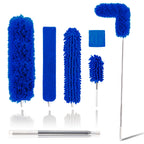 Upgraded Dusters for Cleaning (6pcs), Ceiling Fan Duster with 100" Thickened Extension Pole, Extendable Long Microfiber Duster for High Ceilings, Reusable & Washable Dusting Wand by OOSOFITT Blue