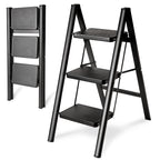 3-Step Folding Ladder, Heavy Duty Ladders for Home & Kitchen, Folding Ladder Easy to Store, Tall Ladder for Adults, Anti-Slip & Space-Saving Step Ladder, 330 Lbs Capacity