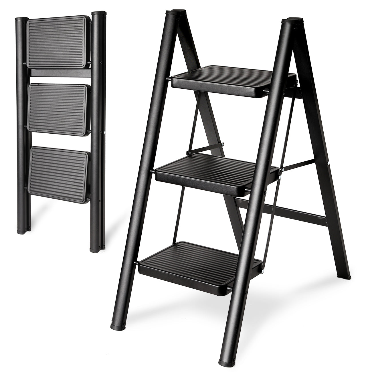 3-Step Folding Ladder, Heavy Duty Ladders for Home & Kitchen, Folding Ladder Easy to Store, Tall Ladder for Adults, Anti-Slip & Space-Saving Step Ladder, 330 Lbs Capacity
