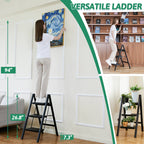 3-Step Folding Ladder, Heavy Duty Ladders for Home & Kitchen, Folding Ladder Easy to Store, Tall Ladder for Adults, Anti-Slip & Space-Saving Step Ladder, 330 Lbs Capacity