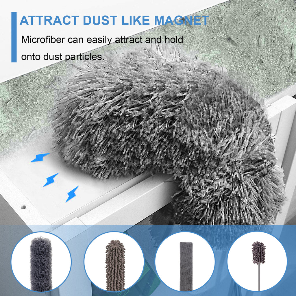 Upgraded Dusters for Cleaning (6pcs), Ceiling Fan Duster with 100" Thickened Extension Pole, Extendable Long Microfiber Duster for High Ceilings, Reusable & Washable Dusting Wand by OOSOFITT