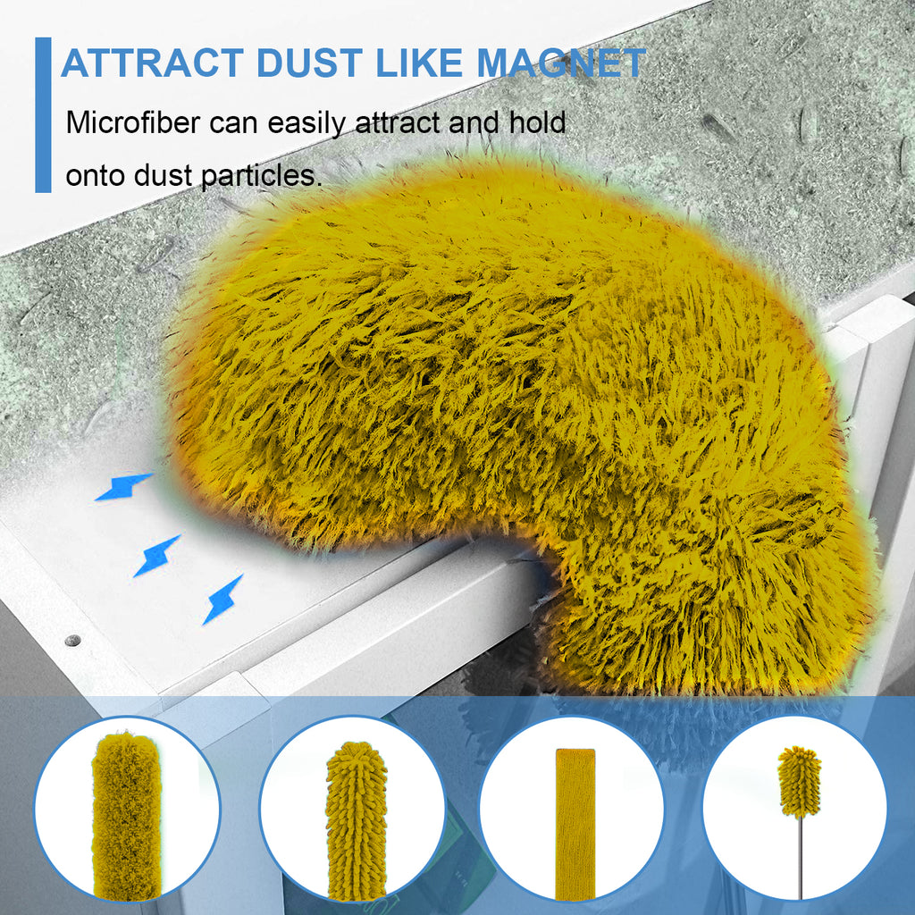 Upgraded Dusters for Cleaning (6pcs), Ceiling Fan Duster with 100" Thickened Extension Pole, Extendable Long Microfiber Duster for High Ceilings, Reusable & Washable Dusting Wand by OOSOFITT