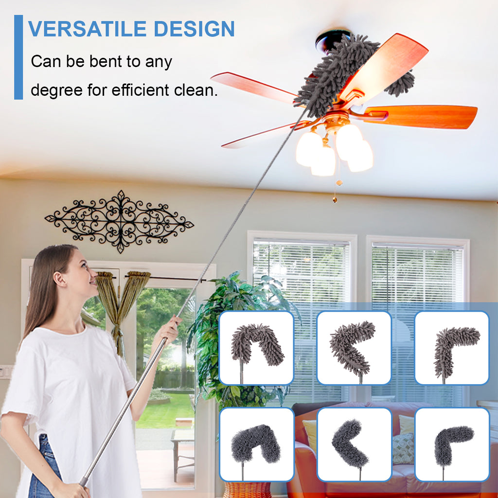 Upgraded Dusters for Cleaning (6pcs), Ceiling Fan Duster with 100" Thickened Extension Pole, Extendable Long Microfiber Duster for High Ceilings, Reusable & Washable Dusting Wand by OOSOFITT