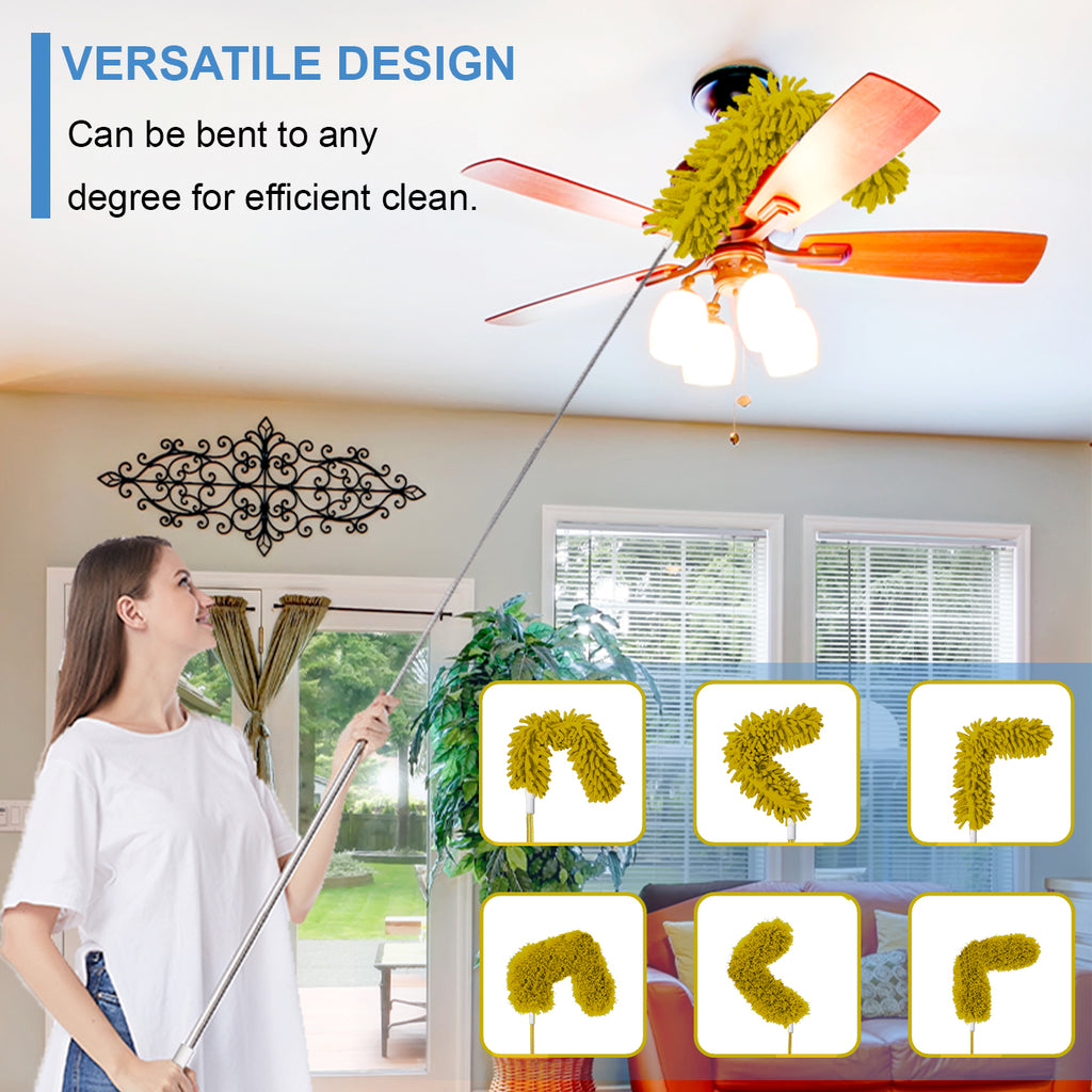 Upgraded Dusters for Cleaning (6pcs), Ceiling Fan Duster with 100" Thickened Extension Pole, Extendable Long Microfiber Duster for High Ceilings, Reusable & Washable Dusting Wand by OOSOFITT