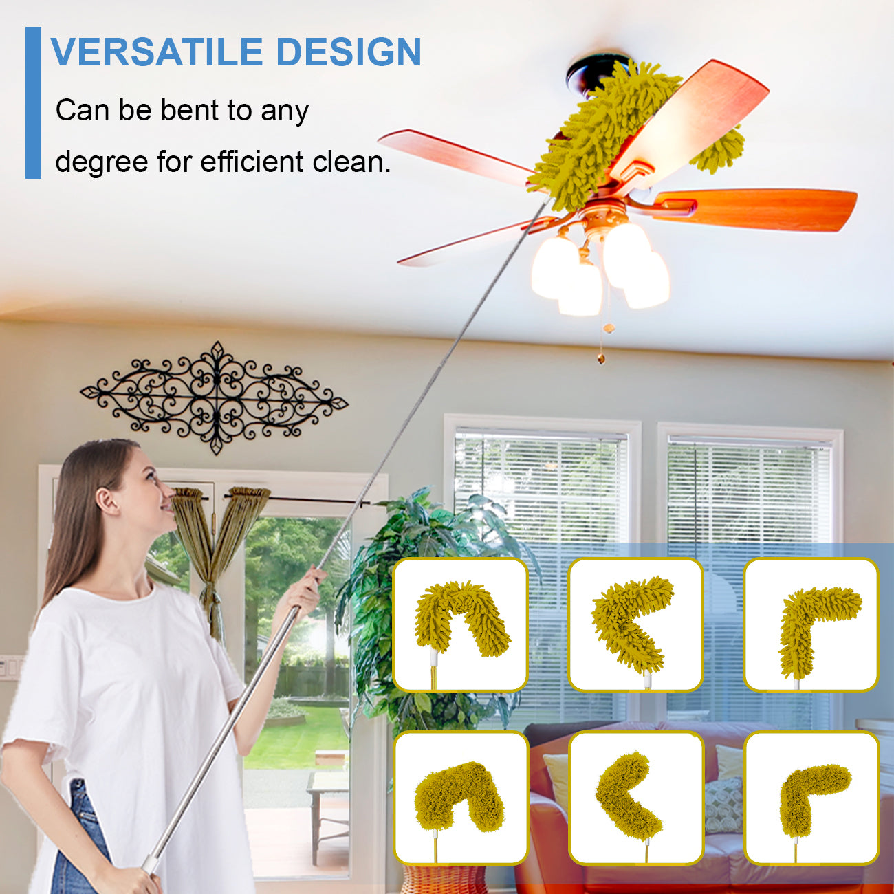 Upgraded Dusters for Cleaning (6pcs), Ceiling Fan Duster with 100" Thickened Extension Pole, Extendable Long Microfiber Duster for High Ceilings, Reusable & Washable Dusting Wand by OOSOFITT