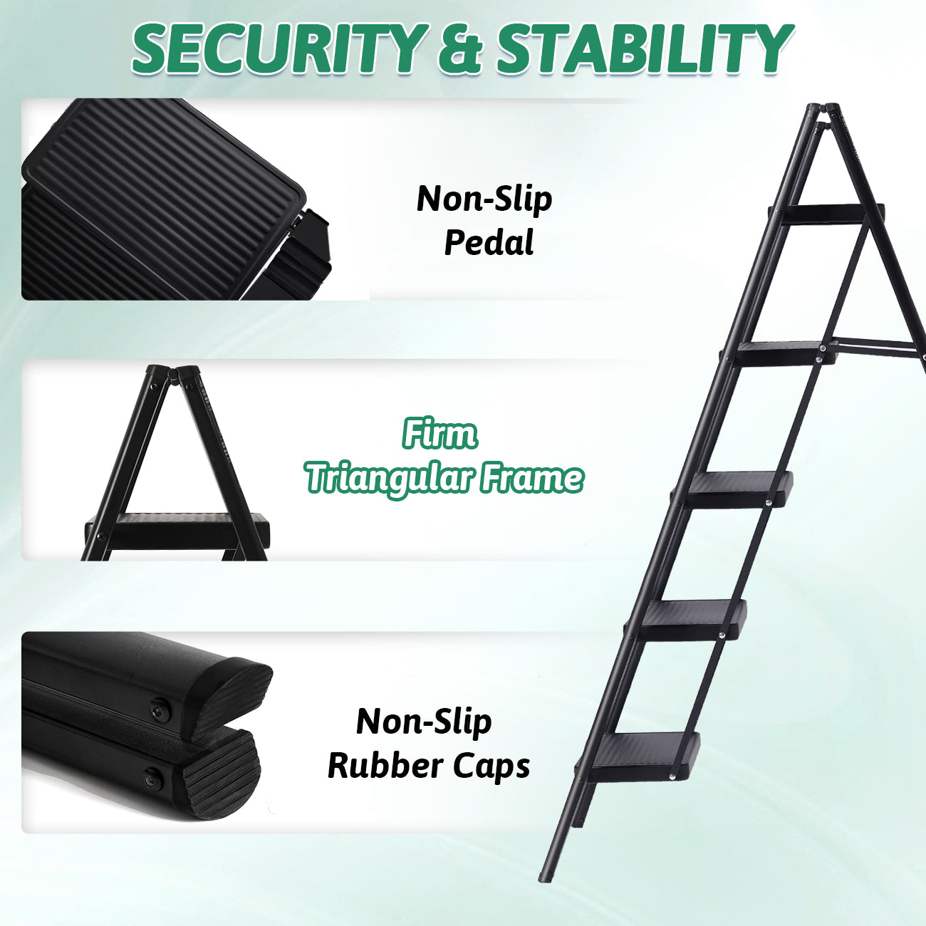 5-Step Folding Ladder, Heavy Duty Ladders for Home & Kitchen, Folding Ladder Easy to Store, Tall Ladder for Adults, Anti-Slip & Space-Saving Step Ladder, 330 Lbs Capacity