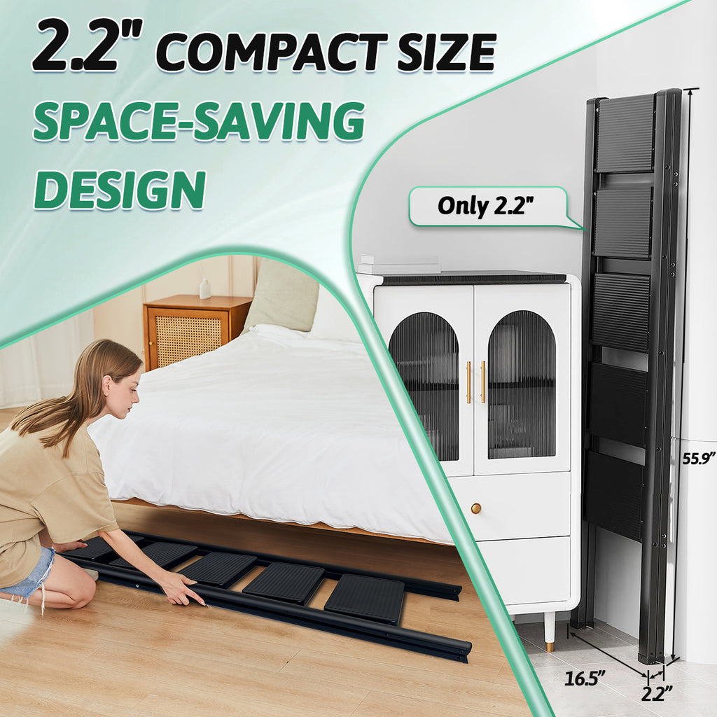 5-Step Folding Ladder, Heavy Duty Ladders for Home & Kitchen, Folding Ladder Easy to Store, Tall Ladder for Adults, Anti-Slip & Space-Saving Step Ladder, 330 Lbs Capacity