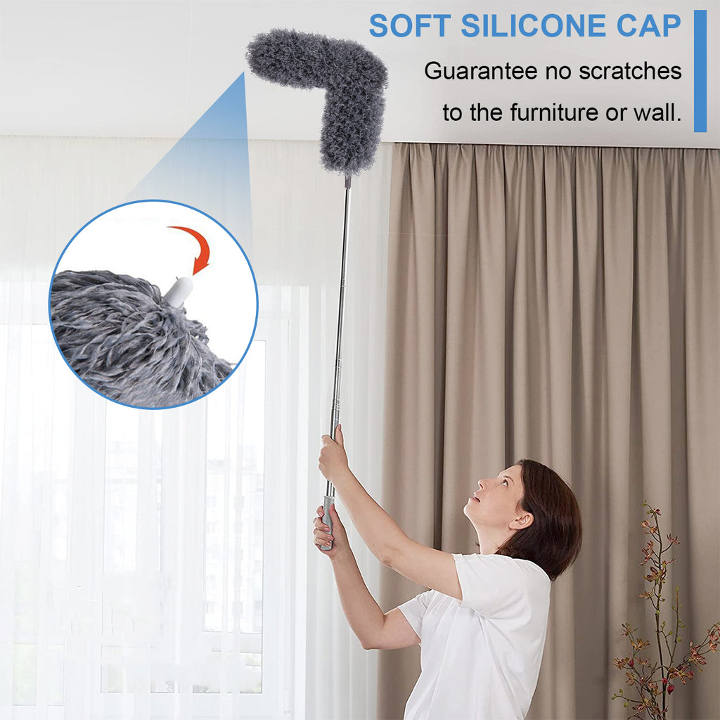 Upgraded Dusters for Cleaning (6pcs), Ceiling Fan Duster with 100" Thickened Extension Pole, Extendable Long Microfiber Duster for High Ceilings, Reusable & Washable Dusting Wand by OOSOFITT