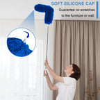Upgraded Dusters for Cleaning (6pcs), Ceiling Fan Duster with 100" Thickened Extension Pole, Extendable Long Microfiber Duster for High Ceilings, Reusable & Washable Dusting Wand by OOSOFITT Blue