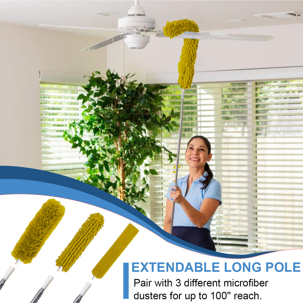Upgraded Dusters for Cleaning (6pcs), Ceiling Fan Duster with 100" Thickened Extension Pole, Extendable Long Microfiber Duster for High Ceilings, Reusable & Washable Dusting Wand by OOSOFITT