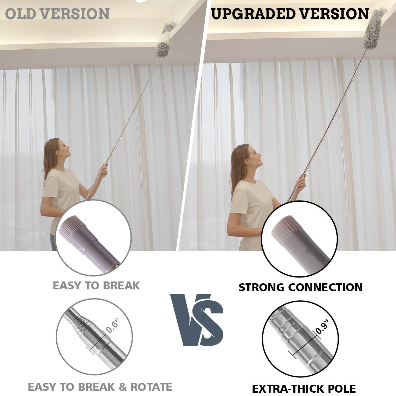 Upgraded Dusters for Cleaning (6pcs), Ceiling Fan Duster with 100" Thickened Extension Pole, Extendable Long Microfiber Duster for High Ceilings, Reusable & Washable Dusting Wand by OOSOFITT