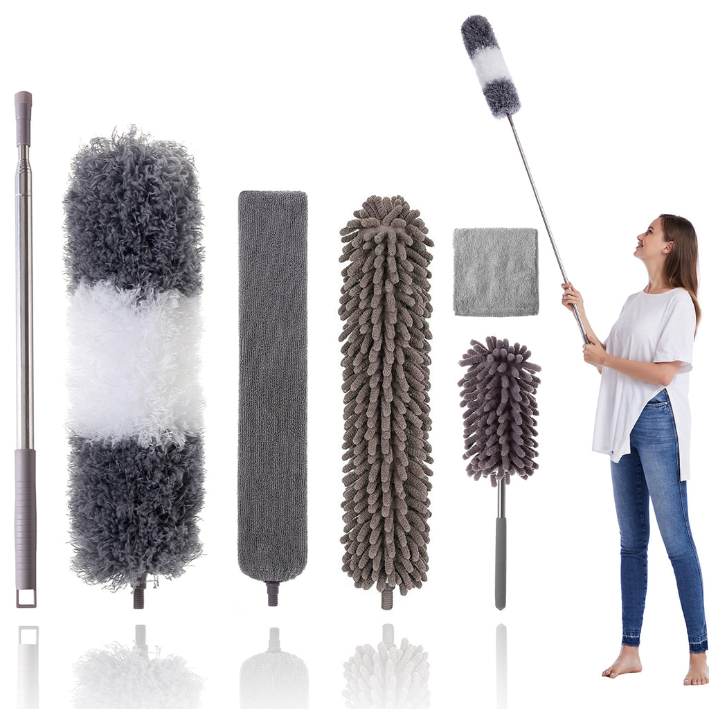Microfiber Duster Kit for High Ceiling (6pcs), Extendable Dusters for Cleaning with 100" Extension Pole, Long Feather Duster for Fan/Car, House Cleaning Tool Kit by OOSOFITT