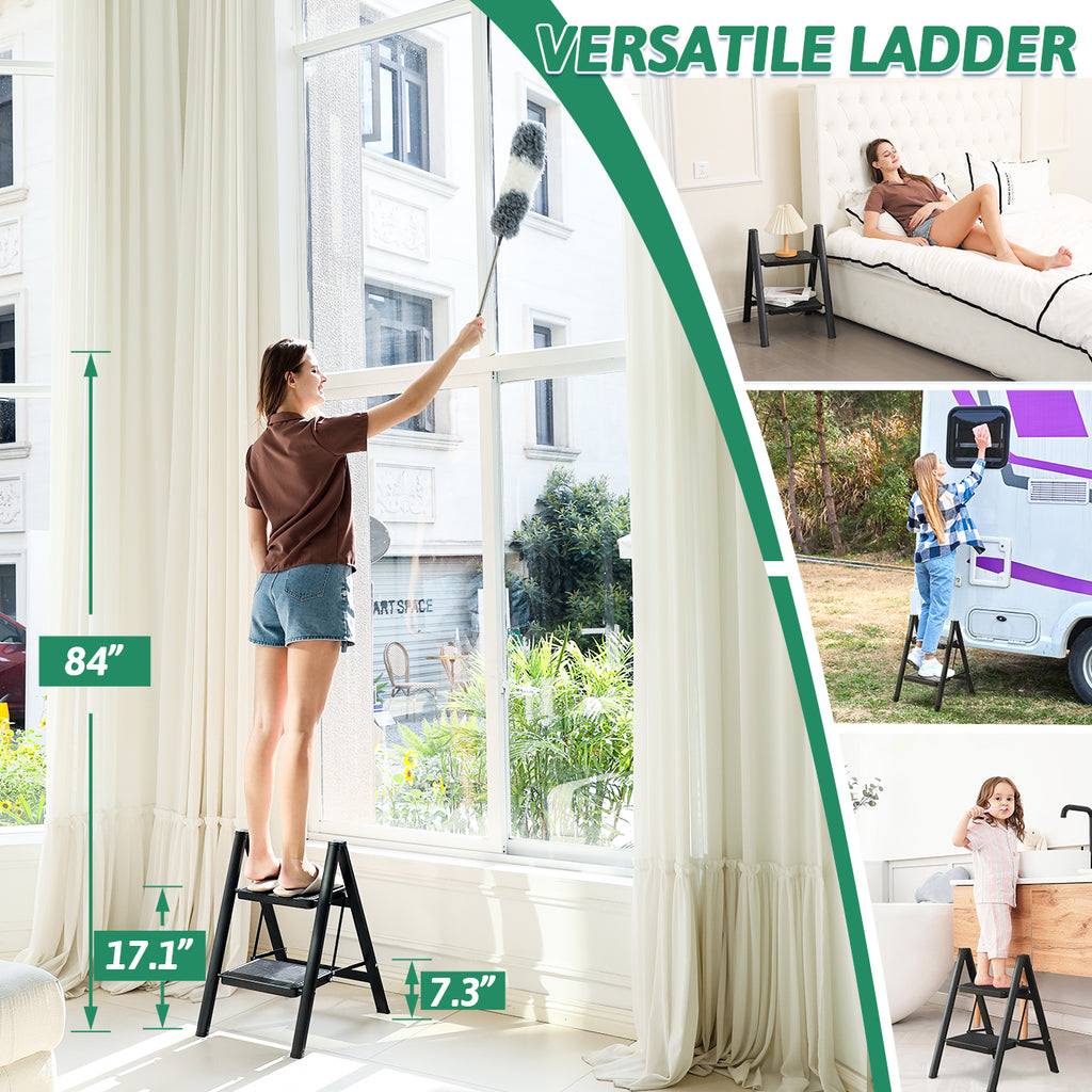 2 Step Ladder Folding Step Stool, Heavy Duty 330 Lbs Load Stepladder, Small Kitchen/Closet Ladder for Adults/Kids, Lightweight Step Ladder 2 Step Folding with Anti-Slip Wide Pedal for Home by OOSOFITT