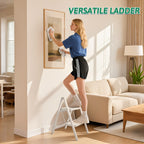 2 Step Ladder Folding Step Stool, Heavy Duty 330 Lbs Load Stepladder, Small Kitchen/Closet Ladder for Adults/Kids, Lightweight Step Ladder 2 Step Folding with Anti-Slip Wide Pedal for Home Off White