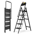 5-Step Folding Ladder with Handrails, Heavy Duty Ladders for Home & Kitchen, Folding Ladder Easy to Store, Tall Ladder for Adults, Anti-Slip & Space-Saving Step Ladder, 330 Lbs Capacity