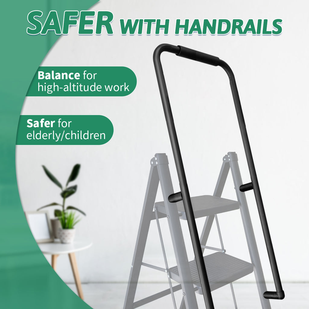 5-Step Folding Ladder with Handrails, Heavy Duty Ladders for Home & Kitchen, Folding Ladder Easy to Store, Tall Ladder for Adults, Anti-Slip & Space-Saving Step Ladder, 330 Lbs Capacity