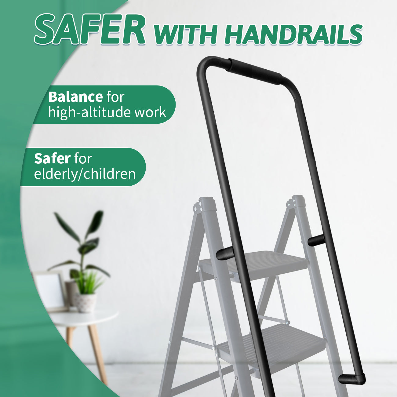 5-Step Folding Ladder with Handrails, Heavy Duty Ladders for Home & Kitchen, Folding Ladder Easy to Store, Tall Ladder for Adults, Anti-Slip & Space-Saving Step Ladder, 330 Lbs Capacity