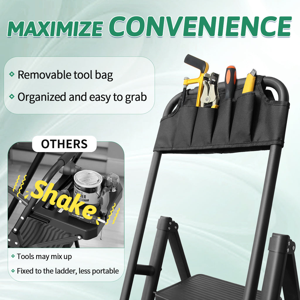 5-Step Folding Ladder with Handrails, Heavy Duty Ladders for Home & Kitchen, Folding Ladder Easy to Store, Tall Ladder for Adults, Anti-Slip & Space-Saving Step Ladder, 330 Lbs Capacity