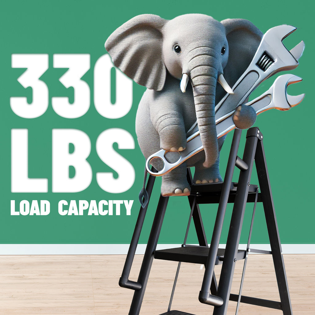 5-Step Folding Ladder with Handrails, Heavy Duty Ladders for Home & Kitchen, Folding Ladder Easy to Store, Tall Ladder for Adults, Anti-Slip & Space-Saving Step Ladder, 330 Lbs Capacity