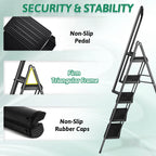 5-Step Folding Ladder with Handrails, Heavy Duty Ladders for Home & Kitchen, Folding Ladder Easy to Store, Tall Ladder for Adults, Anti-Slip & Space-Saving Step Ladder, 330 Lbs Capacity