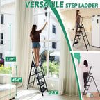 5-Step Folding Ladder with Handrails, Heavy Duty Ladders for Home & Kitchen, Folding Ladder Easy to Store, Tall Ladder for Adults, Anti-Slip & Space-Saving Step Ladder, 330 Lbs Capacity