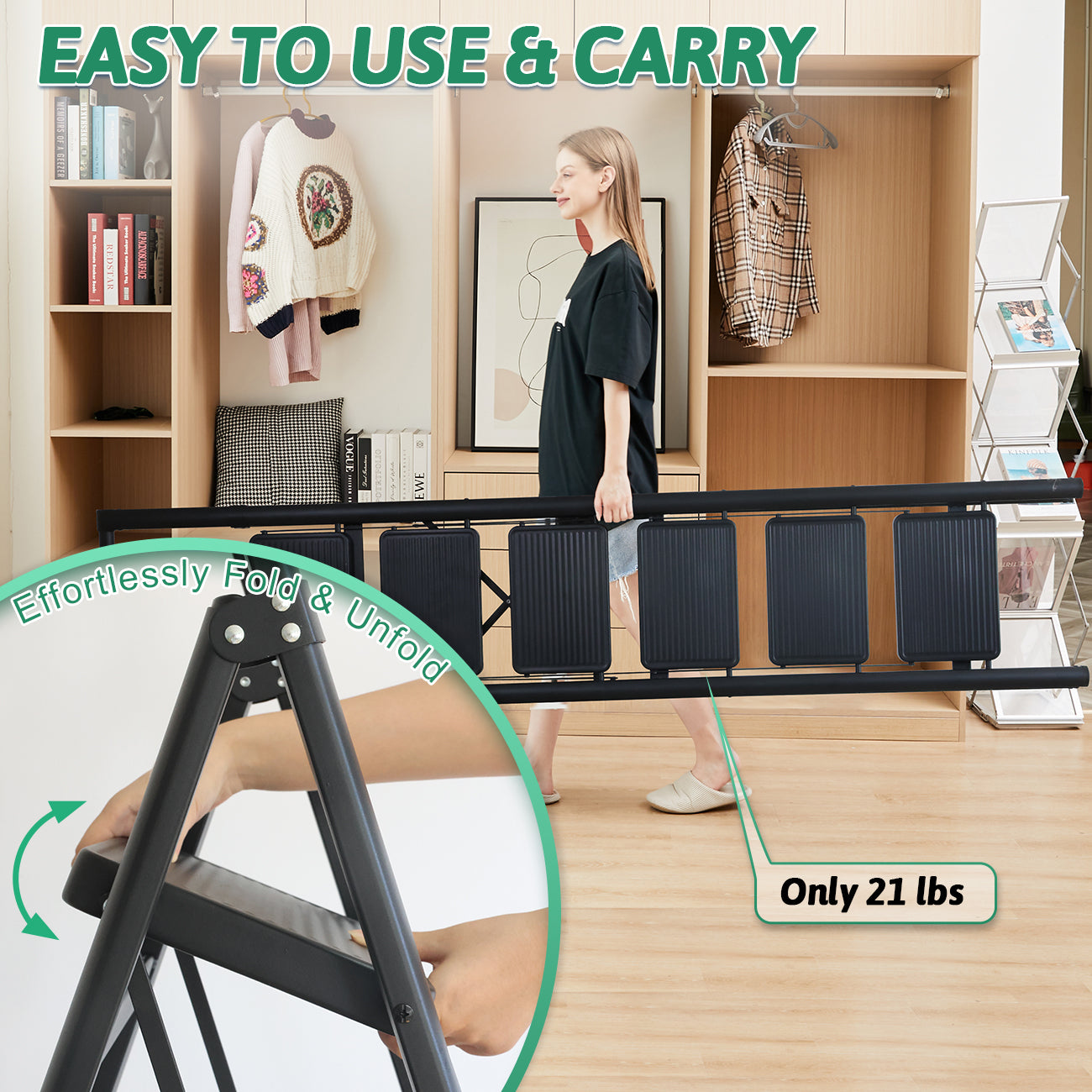 6 Step Ladder with Handrails, Heavy Duty Ladders for Home & Kitchen, Folding Ladder Easy to Store, Tall Ladder for Adults, Anti-Slip & Space-Saving Step Ladder, 330 Lbs Capacity