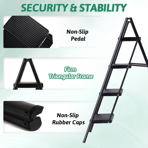 4-Step Folding Ladder, Heavy Duty Ladders for Home & Kitchen, Folding Ladder Easy to Store, Tall Ladder for Adults, Anti-Slip & Space-Saving Step Ladder, 330 Lbs Capacity