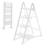 4-Step Folding Ladder, Heavy Duty Ladders for Home & Kitchen, Folding Ladder Easy to Store, Tall Ladder for Adults, Anti-Slip & Space-Saving Step Ladder, 330 Lbs Capacity, White
