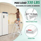 4-Step Folding Ladder, Heavy Duty Ladders for Home & Kitchen, Folding Ladder Easy to Store, Tall Ladder for Adults, Anti-Slip & Space-Saving Step Ladder, 330 Lbs Capacity, White