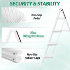 4-Step Folding Ladder, Heavy Duty Ladders for Home & Kitchen, Folding Ladder Easy to Store, Tall Ladder for Adults, Anti-Slip & Space-Saving Step Ladder, 330 Lbs Capacity, White