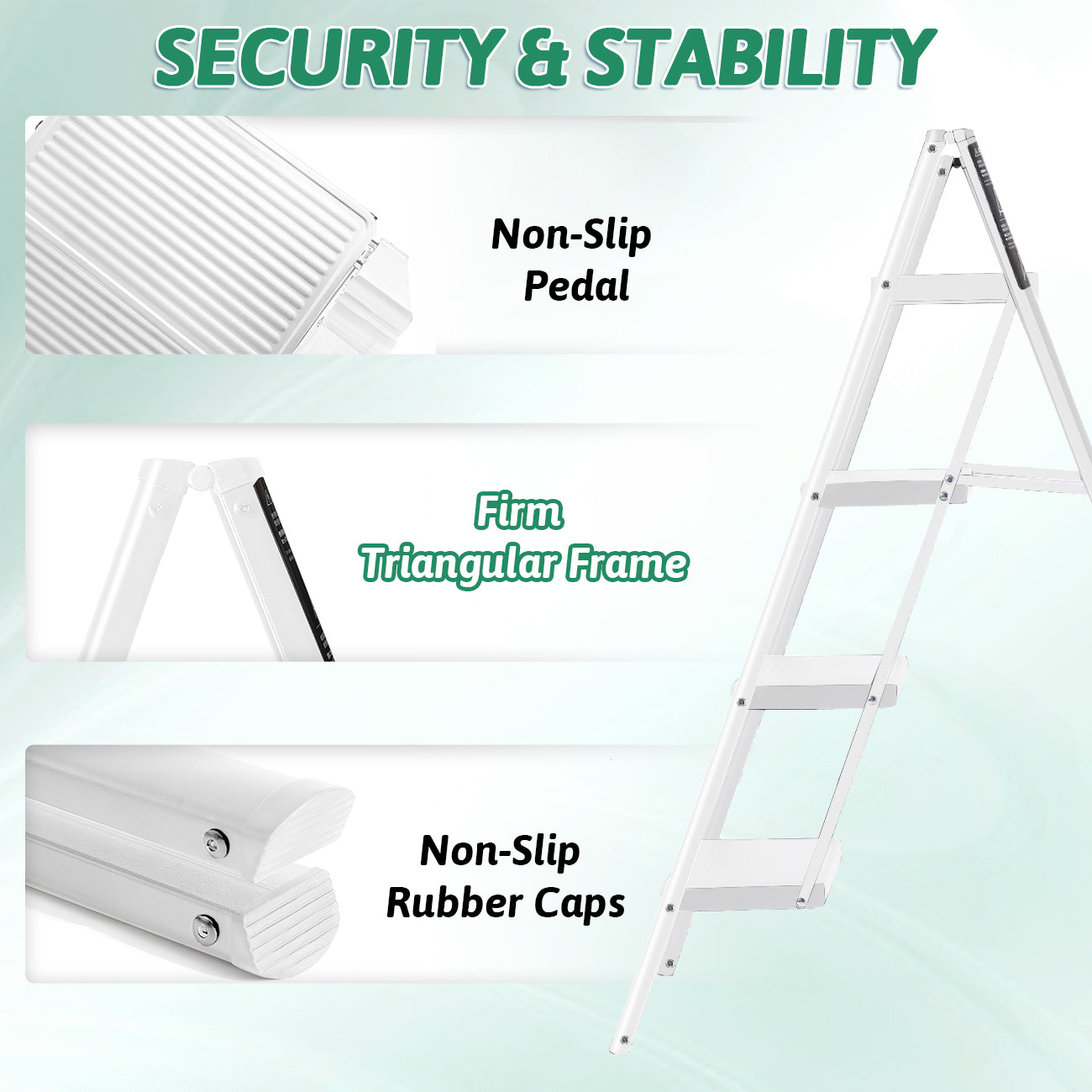 4-Step Folding Ladder, Heavy Duty Ladders for Home & Kitchen, Folding Ladder Easy to Store, Tall Ladder for Adults, Anti-Slip & Space-Saving Step Ladder, 330 Lbs Capacity, White